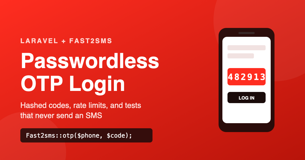 Passwordless OTP Login in Laravel with Fast2SMS (Complete Flow, With Tests)